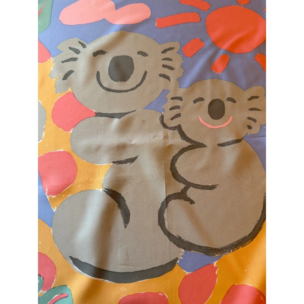 Ken Done 1986‎ Koala and Sun Silk Scarf Pink Blue Orange Australian Art